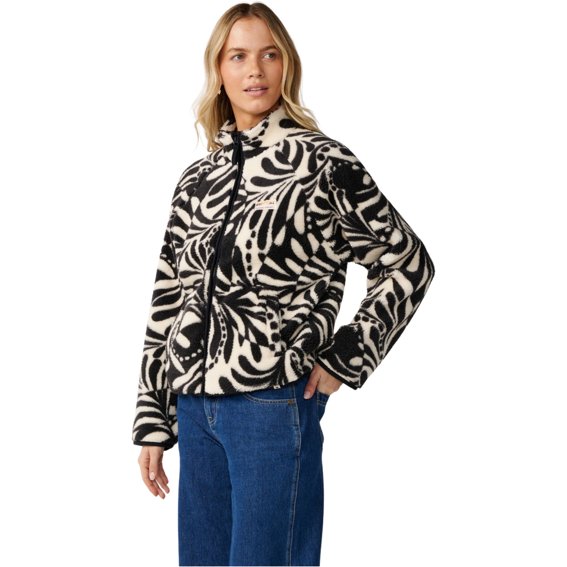 2026 Rip Curl Womens Party Pack Zip Through Polar Fleece 0EGWFL - Black / White